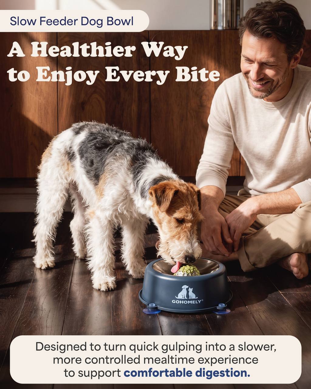 GOHOMELY Premium Slow Feeder Dog Bowl with Stainless Steel Rolling Ball