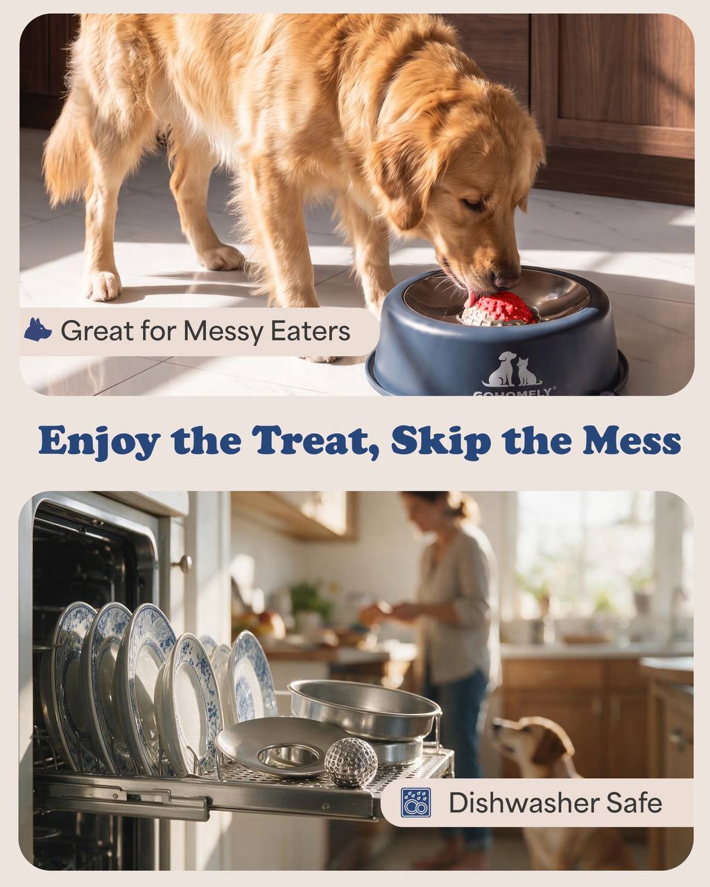 GOHOMELY Premium Slow Feeder Dog Bowl with Stainless Steel Rolling Ball
